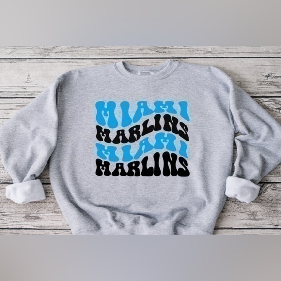 Gildan Tops - Miami Marlins Wavy Crewneck